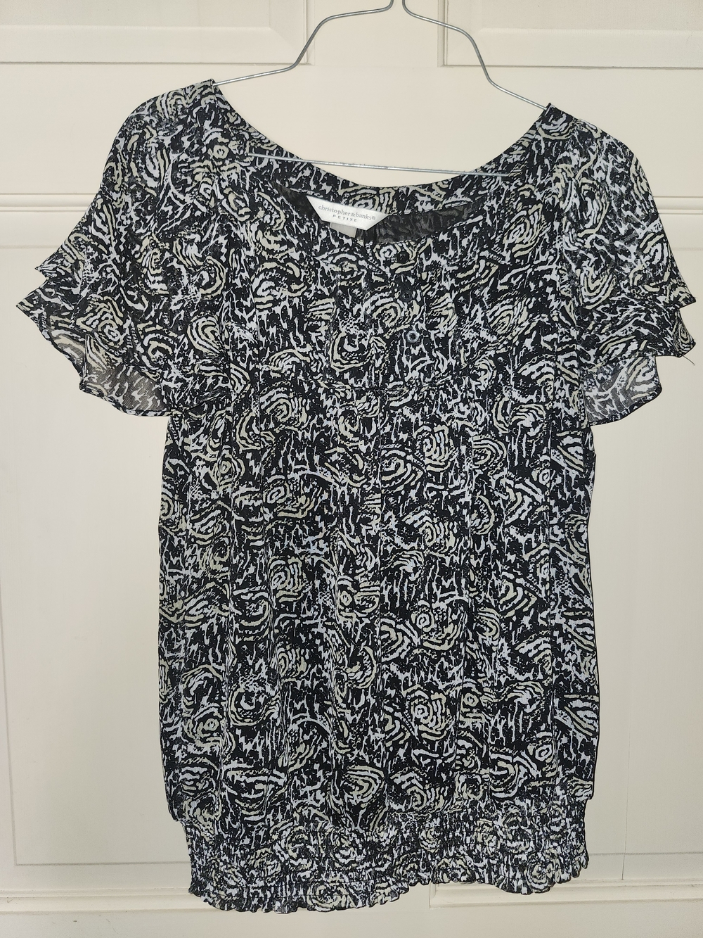 Christopher & Banks Black and White Floral Short Sleeve Top